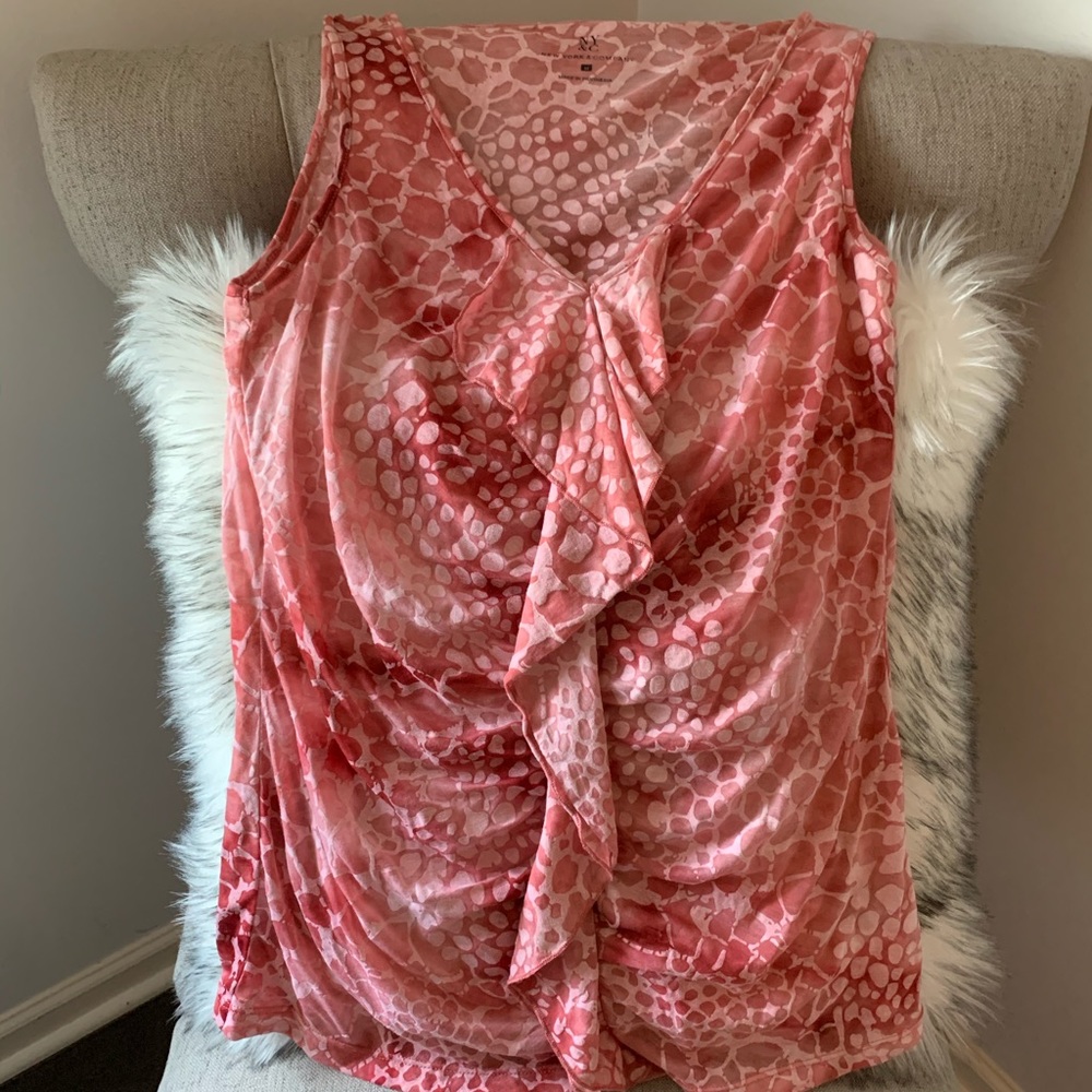 Pink ruffle ruched graphic print sleeveless top